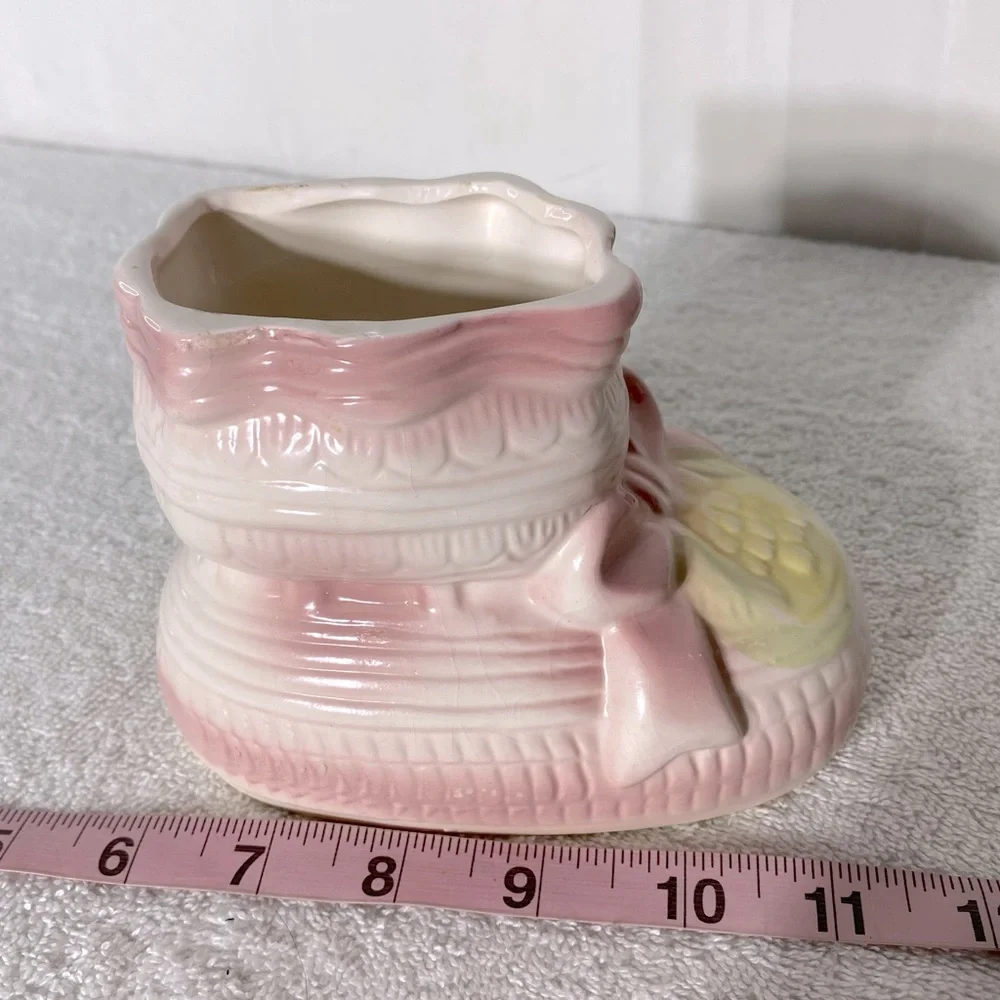5/$35 Vintage Ceramic Pink Baby Nursery Baby Boot Planter Vase - Picture 12 of 12